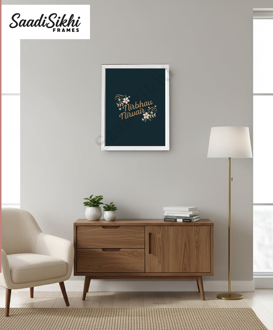 SaadiSikhi I "Nirbhau Nirvair" - Wall Decor Prints For Home , Housewarming Gifts, Sikh Quotes I Sikh Gift Ideas I Premium Office Desk / Study Desk / Side Tables and Wall Gurbani Art Wall Frames I with Self Adhesive Hook