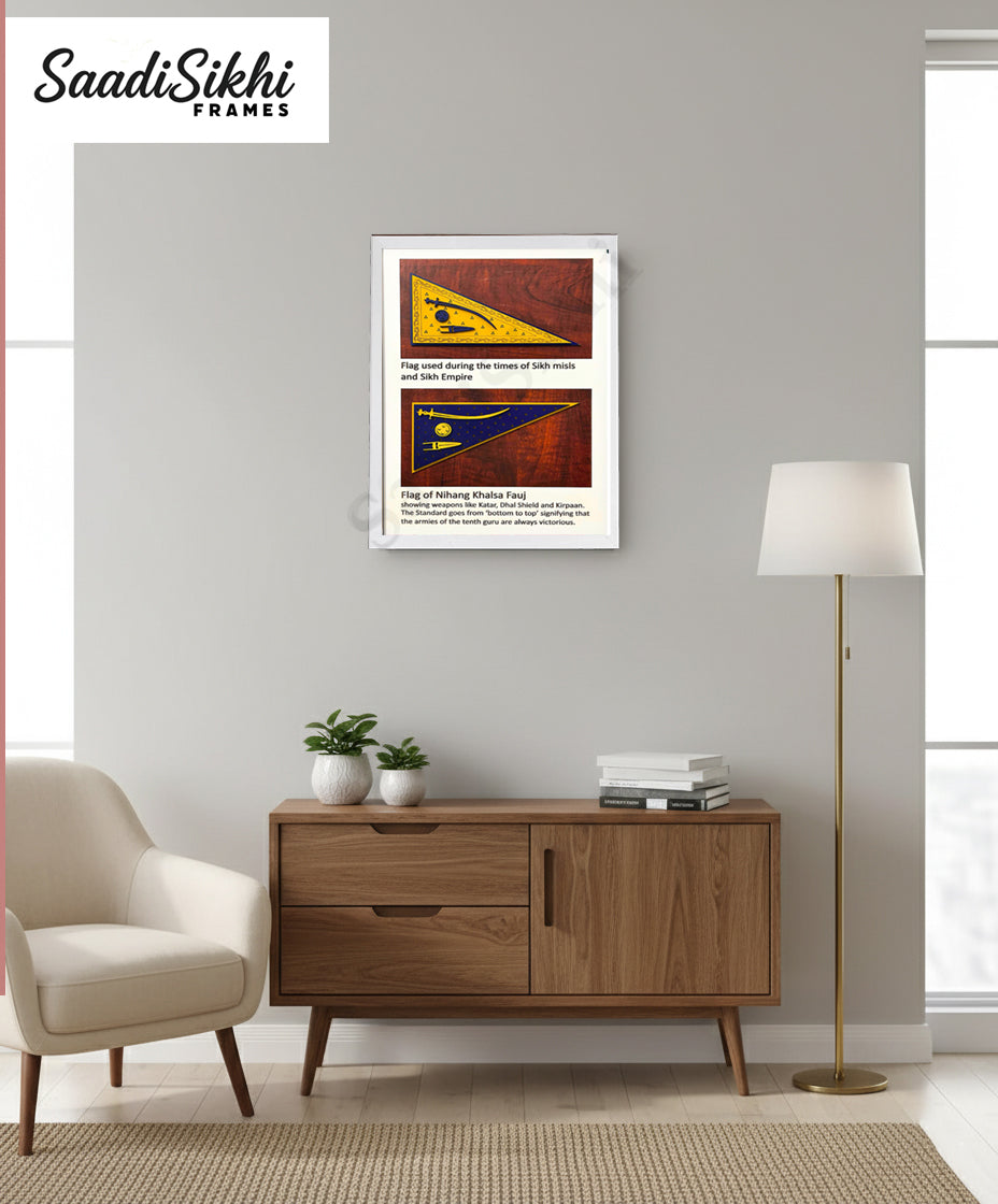 SaadiSikhi I "Khalsa Flag Wood" - Wall Decor Prints For Home , Housewarming Gifts, Sikh Quotes I Sikh Gift Ideas I Premium Office Desk / Study Desk / Side Tables and Wall Gurbani Art Wall Frames I with Self Adhesive Hook