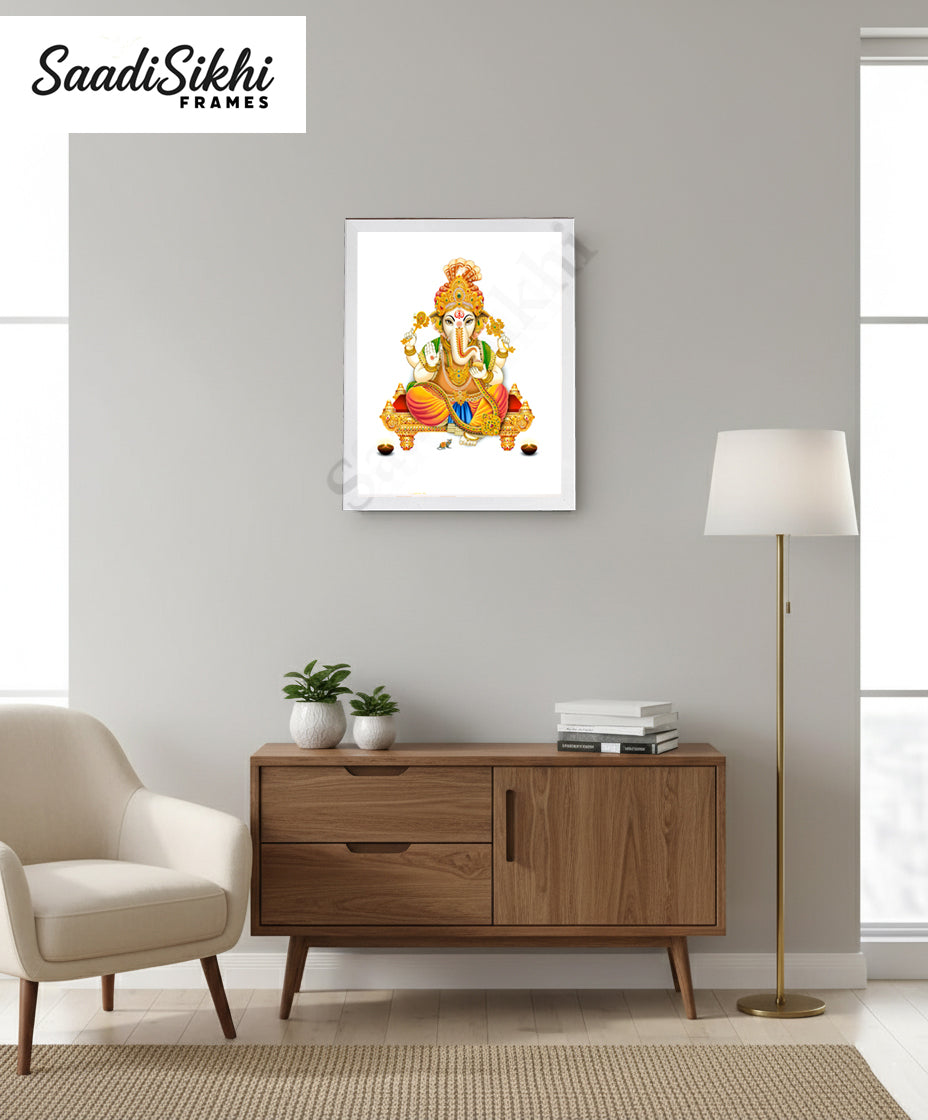 Abstract Modern Om Ganesha Minimalist Line Drawing Indian Hindu God Home Wall Decor I Boho Art I Simple Ganesha Puja Room Decor IIndian ArtI Wall Frame I with Self Adhesive Hook (SS-GJI-027)