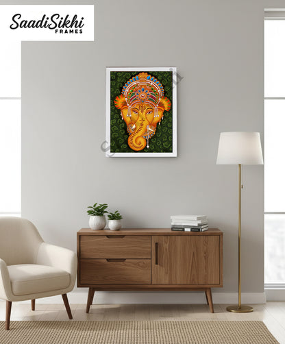Abstract Modern Om Ganesha Minimalist Line Drawing Indian Hindu God Home Wall Decor I Boho Art I Simple Ganesha Puja Room Decor IIndian ArtI Wall Frame I with Self Adhesive Hook (SS-GJI-014)