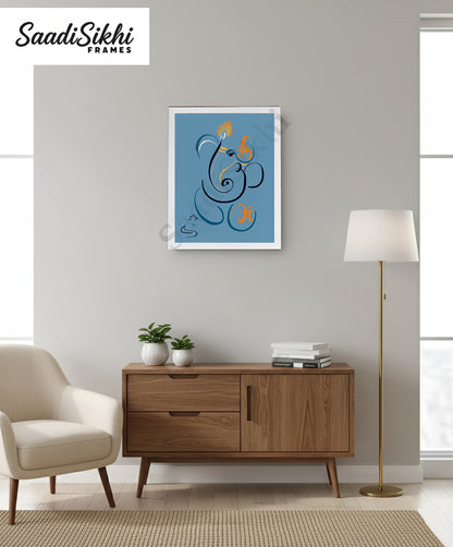 Abstract Modern Om Ganesha Minimalist Line Drawing Indian Hindu God Home Wall Decor I Boho Art I Simple Ganesha Puja Room Decor IIndian ArtI Wall Frame I with Self Adhesive Hook (SS-GJI-009)