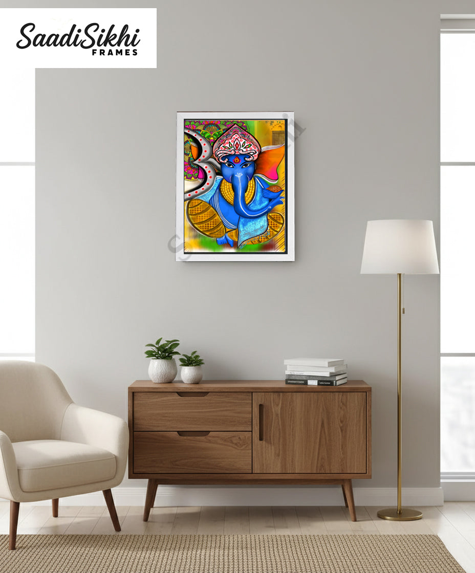 Colorful Madhubani Indian God Ganesha print I Meditation art decor I Yoga studio | Colorful wall decor I Indian Art I Wall Frame I with Self Adhesive Hook