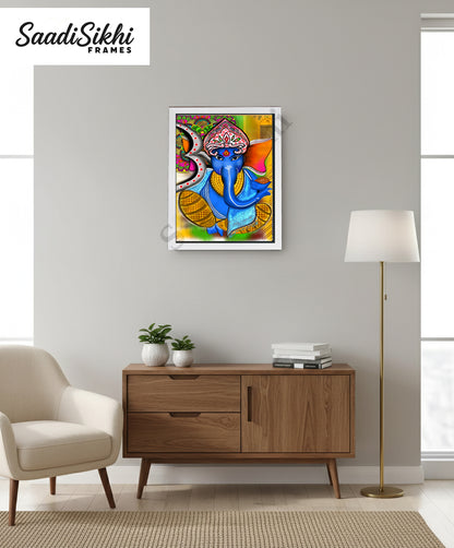 Colorful Madhubani Indian God Ganesha print I Meditation art decor I Yoga studio | Colorful wall decor I Indian Art I Wall Frame I with Self Adhesive Hook