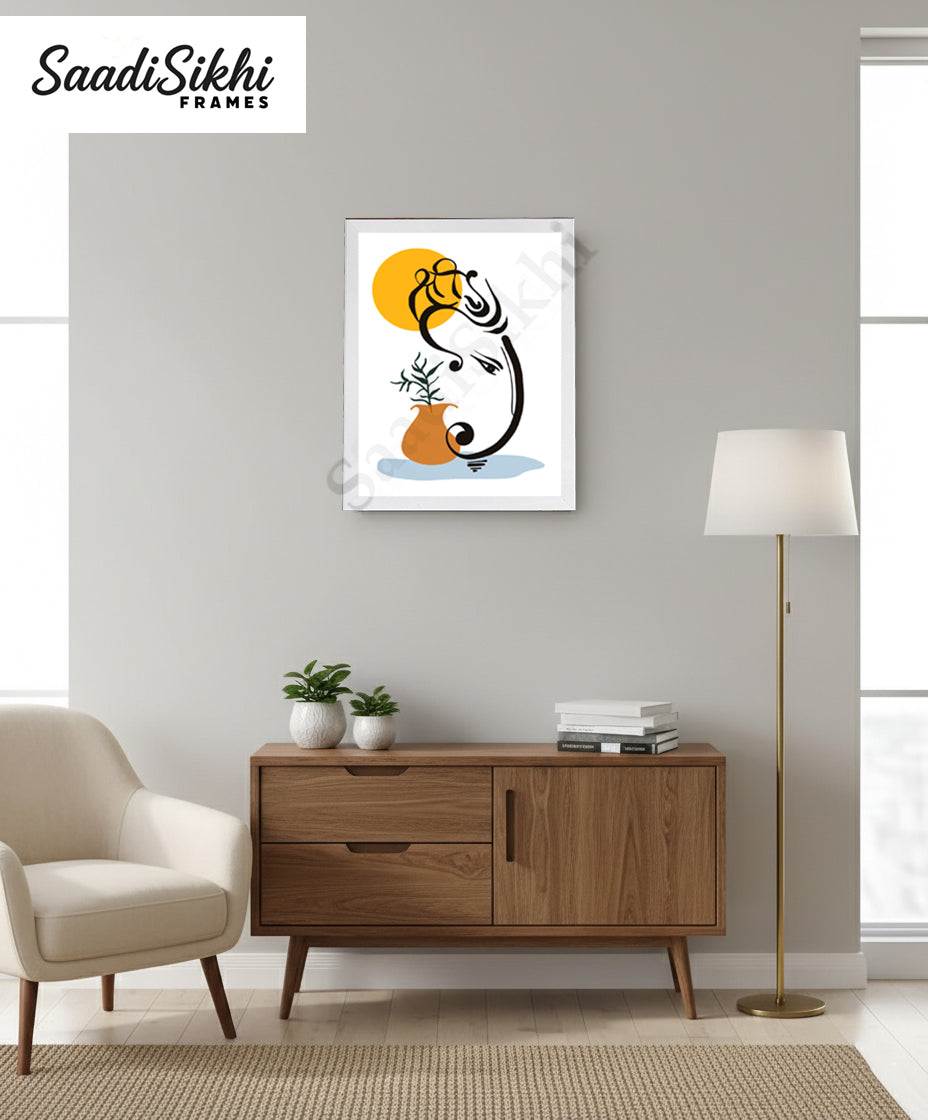 Abstract Modern Om Ganesha Minimalist Line Drawing Indian Hindu God Home Wall Decor I Boho Art I Simple Ganesha Puja Room Decor IIndian ArtI Wall Frame I with Self Adhesive Hook (SS-GJI-002)