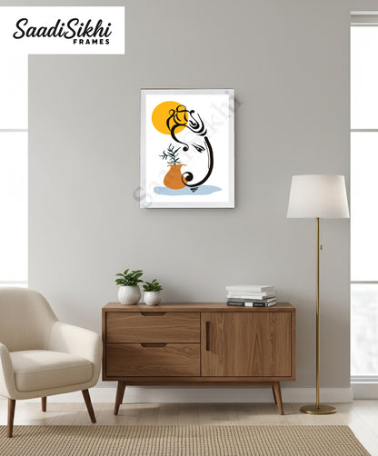 Abstract Modern Om Ganesha Minimalist Line Drawing Indian Hindu God Home Wall Decor I Boho Art I Simple Ganesha Puja Room Decor IIndian ArtI Wall Frame I with Self Adhesive Hook (SS-GJI-002)