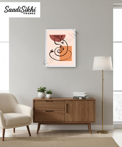 Abstract Modern Om Ganesha Minimalist Line Drawing Indian Hindu God Home Wall Decor I Boho Art I Simple Ganesha Puja Room Decor IIndian ArtI Wall Frame I with Self Adhesive Hook (SS-GJI-024)