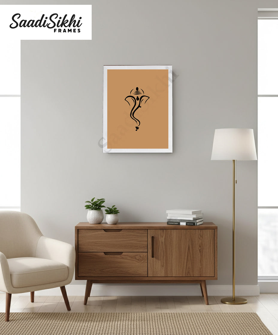 Abstract Modern Om Ganesha Minimalist Line Drawing Indian Hindu God Home Wall Decor I Boho Art I Simple Ganesha Puja Room Decor IIndian ArtI Wall Frame I with Self Adhesive Hook (SS-GJI-006)