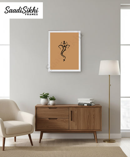 Abstract Modern Om Ganesha Minimalist Line Drawing Indian Hindu God Home Wall Decor I Boho Art I Simple Ganesha Puja Room Decor IIndian ArtI Wall Frame I with Self Adhesive Hook (SS-GJI-006)