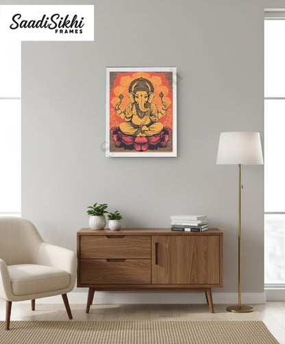 Abstract Modern Om Ganesha Minimalist Line Drawing Indian Hindu God Home Wall Decor I Boho Art I Simple Ganesha Puja Room Decor IIndian ArtI Wall Frame I with Self Adhesive Hook (SS-GJI-008)