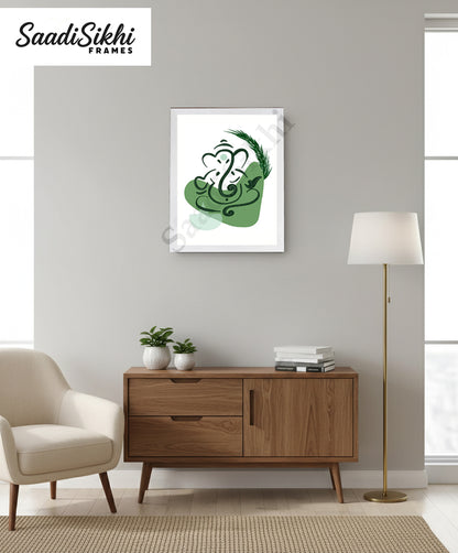 Abstract Modern Om Ganesha Minimalist Line Drawing Indian Hindu God Home Wall Decor I Boho Art I Simple Ganesha Puja Room Decor IIndian ArtI Wall Frame I with Self Adhesive Hook (SS-GJI-003)