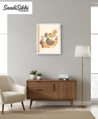 Abstract Modern Om Ganesha Minimalist Line Drawing Indian Hindu God Home Wall Decor I Boho Art I Simple Ganesha Puja Room Decor IIndian ArtI Wall Frame I with Self Adhesive Hook (SS-GJI-022)