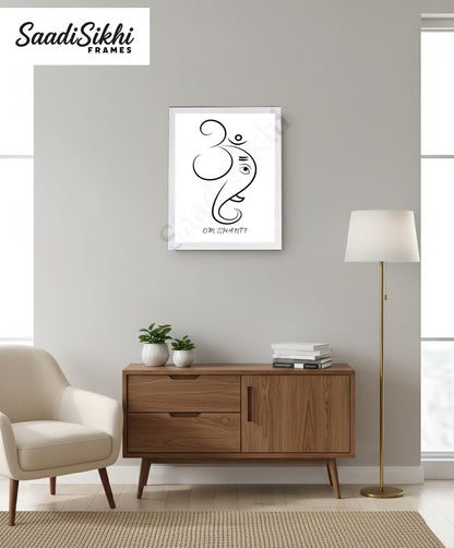 Abstract Modern Om Ganesha Minimalist Line Drawing Indian Hindu God Home Wall Decor I Boho Art I Simple Ganesha Puja Room Decor IIndian ArtI Wall Frame I with Self Adhesive Hook (SS-GJI-007)