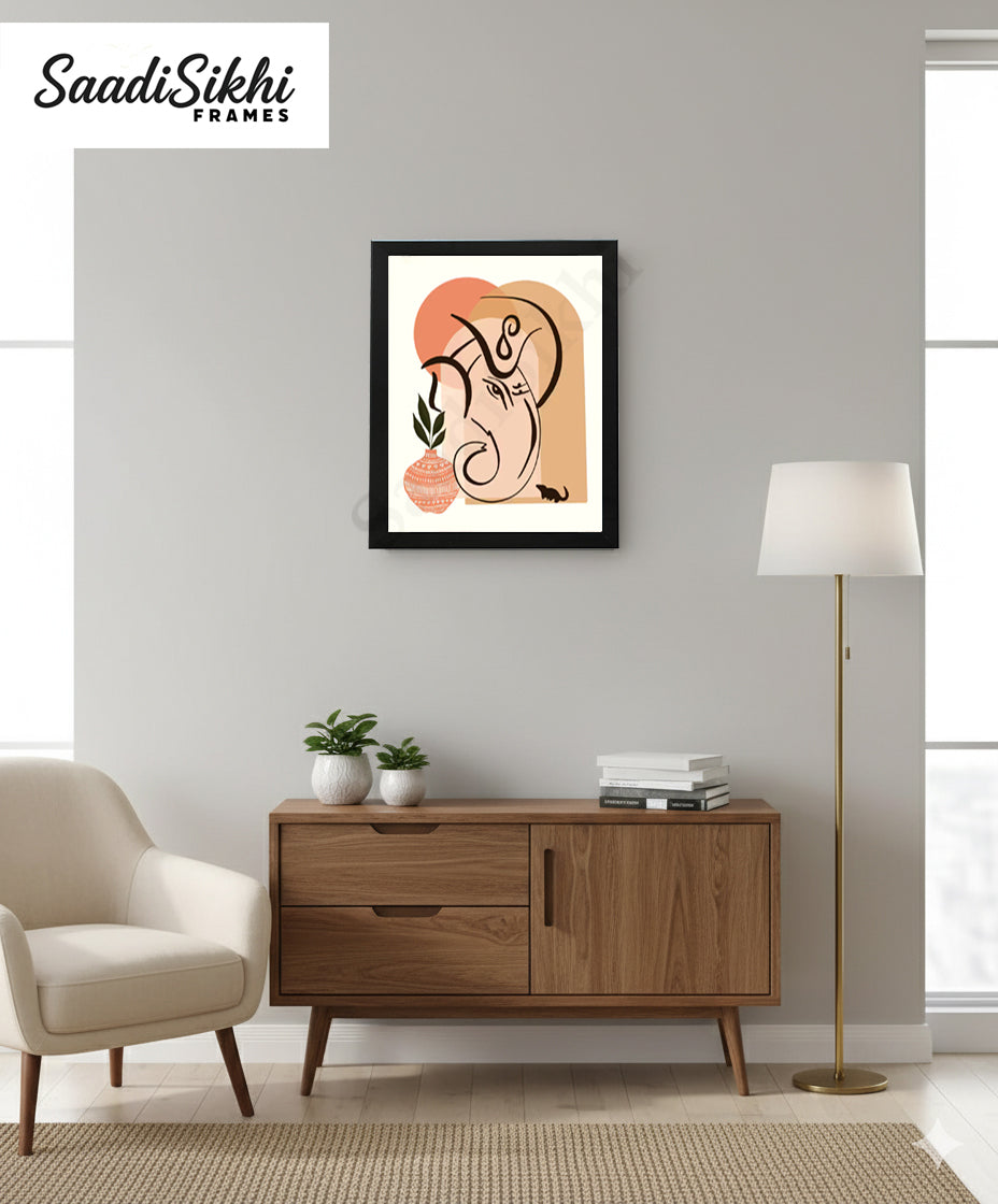 Abstract Modern Ganesha Minimalist Line Drawing Indian Hindu God Home Wall Decor I Boho Art I Simple Ganesha Puja Room Decor I Indian ArtI Wall Frame I with Self Adhesive Hook (SS-GJI-001)