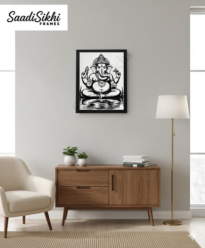 Abstract Modern Om Ganesha Minimalist Line Drawing Indian Hindu God Home Wall Decor I Boho Art I Simple Ganesha Puja Room Decor IIndian ArtI Wall Frame I with Self Adhesive Hook (SS-GJI-026)