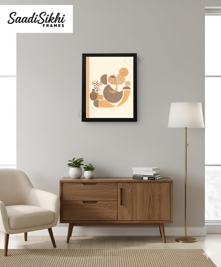 Abstract Modern Om Ganesha Minimalist Line Drawing Indian Hindu God Home Wall Decor I Boho Art I Simple Ganesha Puja Room Decor IIndian ArtI Wall Frame I with Self Adhesive Hook (SS-GJI-022)