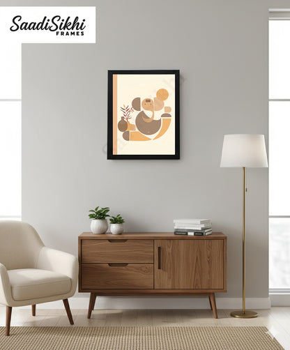 Abstract Modern Om Ganesha Minimalist Line Drawing Indian Hindu God Home Wall Decor I Boho Art I Simple Ganesha Puja Room Decor IIndian ArtI Wall Frame I with Self Adhesive Hook (SS-GJI-022)