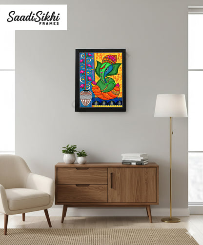 Colorful Madhubani Indian God Ganesha print I Meditation art decor I Yoga studio | Colorful wall decor I Indian Art I Wall Frame I with Self Adhesive Hook