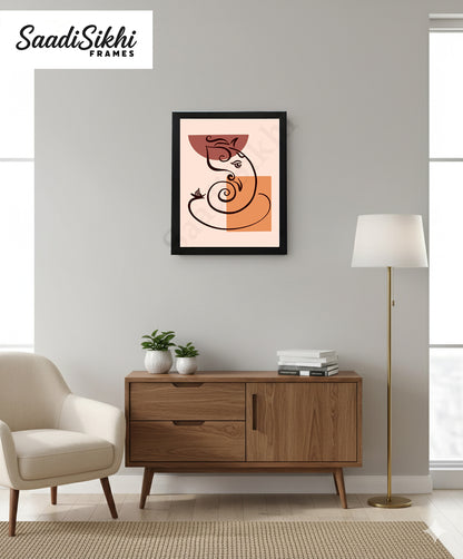 Abstract Modern Om Ganesha Minimalist Line Drawing Indian Hindu God Home Wall Decor I Boho Art I Simple Ganesha Puja Room Decor IIndian ArtI Wall Frame I with Self Adhesive Hook (SS-GJI-024)