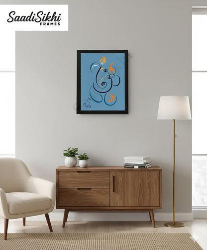 Abstract Modern Om Ganesha Minimalist Line Drawing Indian Hindu God Home Wall Decor I Boho Art I Simple Ganesha Puja Room Decor IIndian ArtI Wall Frame I with Self Adhesive Hook (SS-GJI-009)