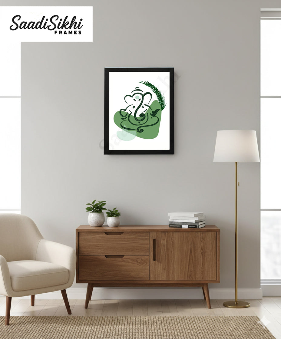 Abstract Modern Om Ganesha Minimalist Line Drawing Indian Hindu God Home Wall Decor I Boho Art I Simple Ganesha Puja Room Decor IIndian ArtI Wall Frame I with Self Adhesive Hook (SS-GJI-003)