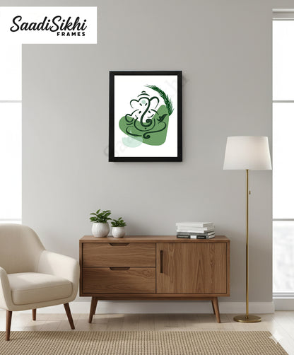 Abstract Modern Om Ganesha Minimalist Line Drawing Indian Hindu God Home Wall Decor I Boho Art I Simple Ganesha Puja Room Decor IIndian ArtI Wall Frame I with Self Adhesive Hook (SS-GJI-003)