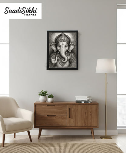 Abstract Modern Om Ganesha Minimalist Line Drawing Indian Hindu God Home Wall Decor I Boho Art I Simple Ganesha Puja Room Decor IIndian ArtI Wall Frame I with Self Adhesive Hook (SS-GJI-005)