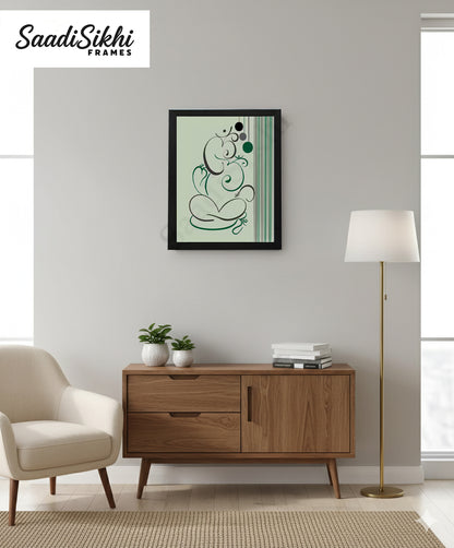 Abstract Modern Om Ganesha Minimalist Line Drawing Indian Hindu God Home Wall Decor I Boho Art I Simple Ganesha Puja Room Decor IIndian ArtI Wall Frame I with Self Adhesive Hook (SS-GJI-012)