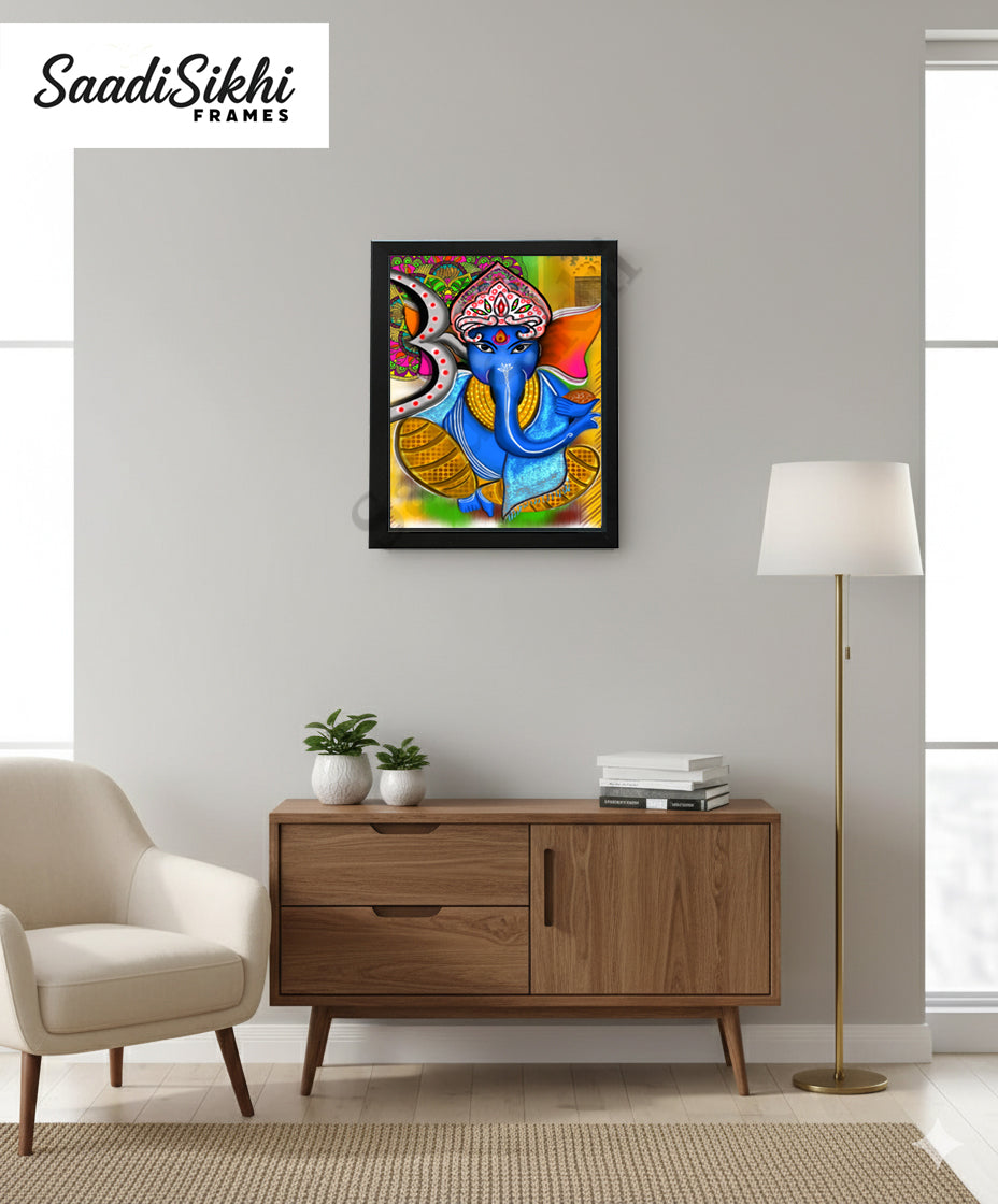 Colorful Madhubani Indian God Ganesha print I Meditation art decor I Yoga studio | Colorful wall decor I Indian Art I Wall Frame I with Self Adhesive Hook