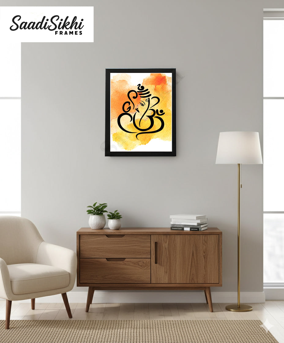 Abstract Modern Om Ganesha Minimalist Line Drawing Indian Hindu God Home Wall Decor I Boho Art I Simple Ganesha Puja Room Decor IIndian ArtI Wall Frame I with Self Adhesive Hook (SS-GJI-011)