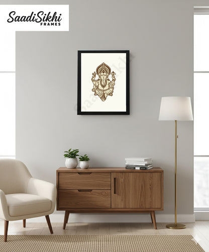 Abstract Modern Om Ganesha Minimalist Line Drawing Indian Hindu God Home Wall Decor I Boho Art I Simple Ganesha Puja Room Decor IIndian ArtI Wall Frame I with Self Adhesive Hook (SS-GJI-013)
