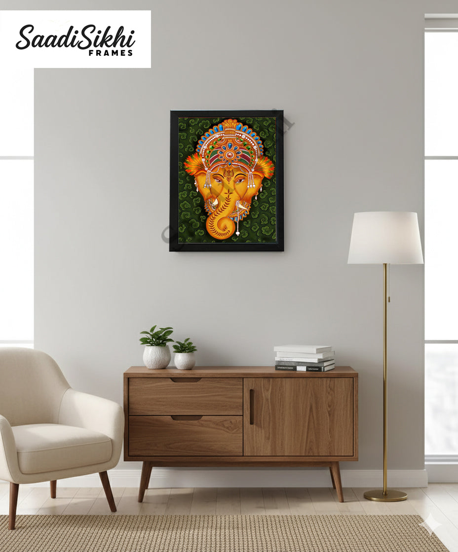 Abstract Modern Om Ganesha Minimalist Line Drawing Indian Hindu God Home Wall Decor I Boho Art I Simple Ganesha Puja Room Decor IIndian ArtI Wall Frame I with Self Adhesive Hook (SS-GJI-014)