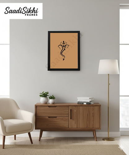 Abstract Modern Om Ganesha Minimalist Line Drawing Indian Hindu God Home Wall Decor I Boho Art I Simple Ganesha Puja Room Decor IIndian ArtI Wall Frame I with Self Adhesive Hook (SS-GJI-006)