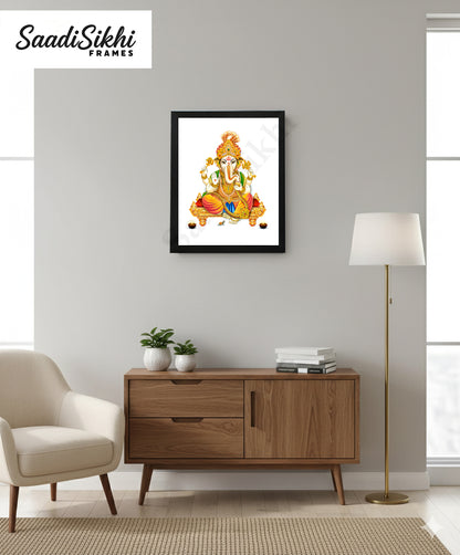 Abstract Modern Om Ganesha Minimalist Line Drawing Indian Hindu God Home Wall Decor I Boho Art I Simple Ganesha Puja Room Decor IIndian ArtI Wall Frame I with Self Adhesive Hook (SS-GJI-027)