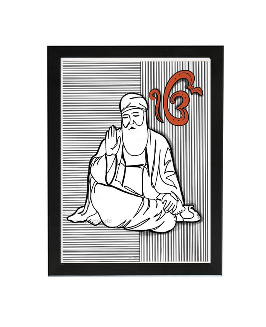 SaadiSikhi SikhArt Print I Sikh Guru Wall Art Poster I Punjabi Sikh Religious Home Wall Décor I Sikhism Painting I Sikh 10 gurus I Sikhism I Wall Art Frame I with Self Adhesive Hook (Baba Nanak ji (Design-1)