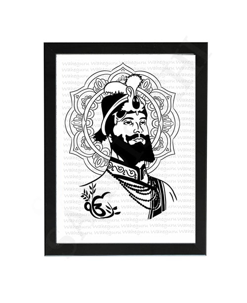 SaadiSikhi Guru Gobind Singh Maharaj ji Sketch Art Poster Print I Sikh God Wall ArtI Punjabi I Sikh Religious Home Wall Décor Sikhism I Sikhism I Wall Art Frame I with Self Adhesive Hook (SS-GGSJ03)