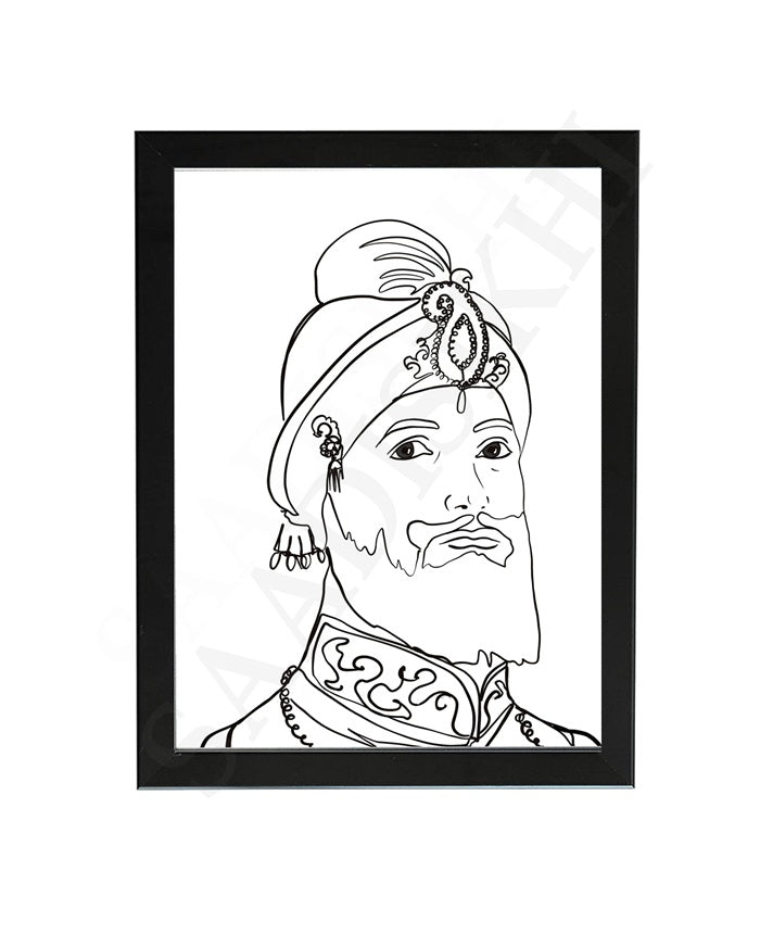 SaadiSikhi Guru Gobind Singh Maharaj ji Sketch Art Poster Print I Sikh God Wall ArtI Punjabi I Sikh Religious Home Wall Décor Sikhism I Sikhism I Wall Art Frame I with Self Adhesive Hook (SS-GGSJ)