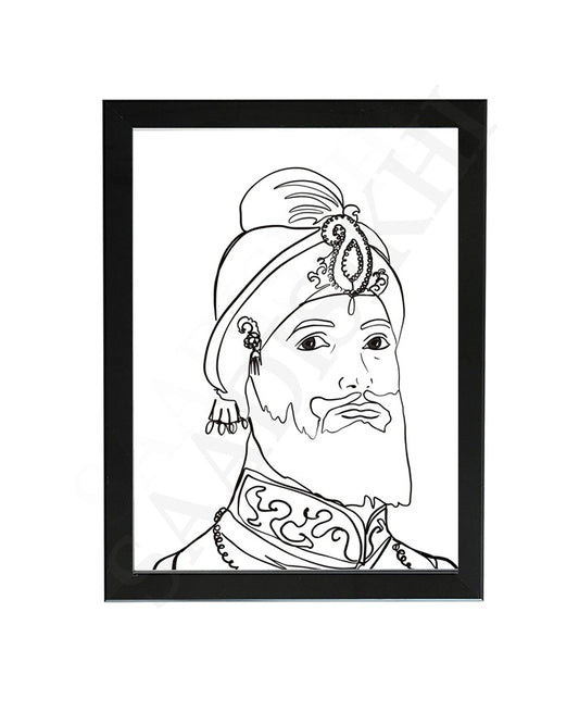 SaadiSikhi Guru Gobind Singh Maharaj ji Sketch Art Poster Print I Sikh God Wall ArtI Punjabi I Sikh Religious Home Wall Décor Sikhism I Sikhism I Wall Art Frame I with Self Adhesive Hook (SS-GGSJ)
