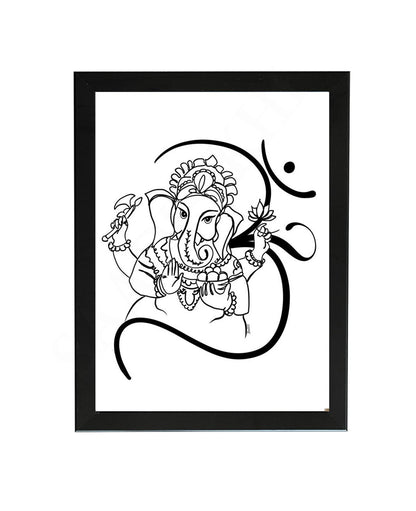 Om Ganesha Minimalist Line Drawing Indian Hindu God Home Wall Decor I Simple Ganesha Puja Room Decor I Indian Religious Gifts I Wall Frame I with Self Adhesive Hook