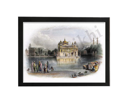 Golden Temple Sikh Art Print: Darbar Sahib Painting:-Digital Wall Art I Wall Frame I with Self Adhesive Hook (GT-012)