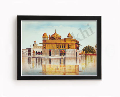 Golden Temple Sikh Art Print: Darbar Sahib Painting:-Digital Wall Art I Wall Frame I with Self Adhesive Hook (GT-006)