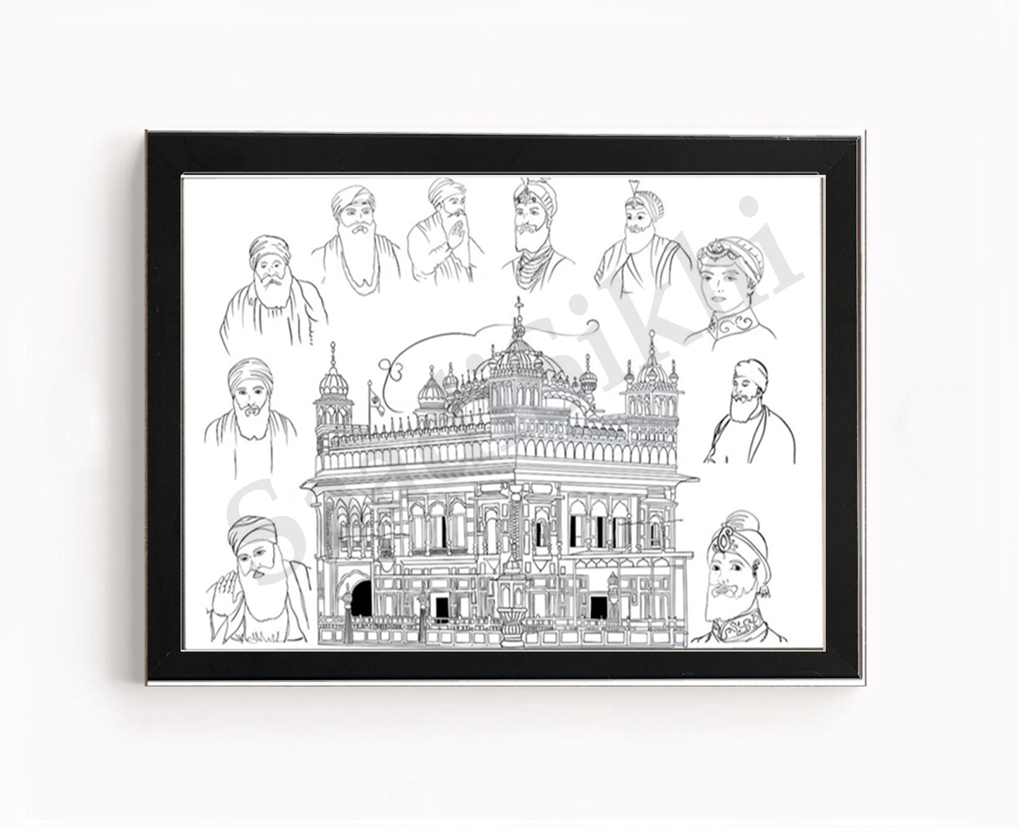 Golden Temple Sikh Art Print: Darbar Sahib Painting:-Digital Wall Art I Wall Frame I with Self Adhesive Hook