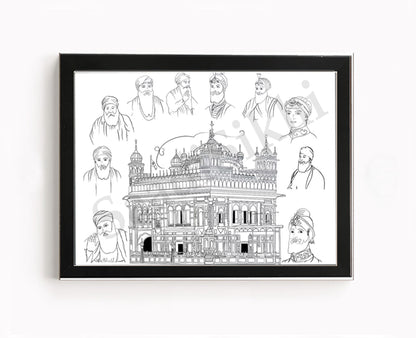 Golden Temple Sikh Art Print: Darbar Sahib Painting:-Digital Wall Art I Wall Frame I with Self Adhesive Hook