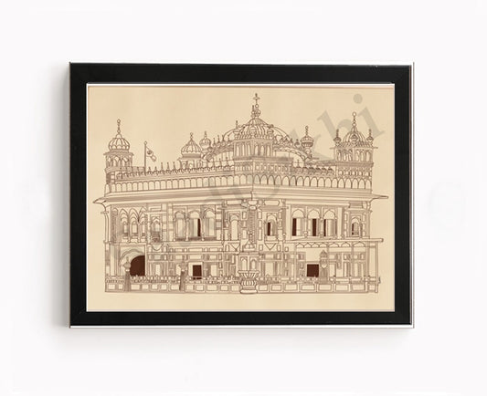 Golden Temple Sikh Art Print: Darbar Sahib Painting:-Digital Wall Art I Wall Frame I with Self Adhesive Hook (GT-001)