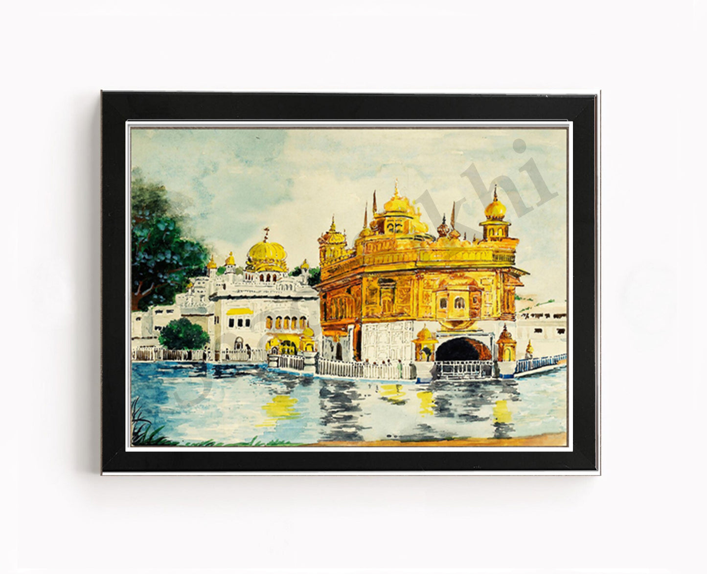 Golden Temple Sikh Art Print: Darbar Sahib Painting:-Digital Wall Art I Wall Frame I with Self Adhesive Hook (GT-011)
