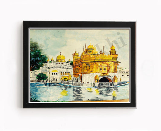 Golden Temple Sikh Art Print: Darbar Sahib Painting:-Digital Wall Art I Wall Frame I with Self Adhesive Hook (GT-011)
