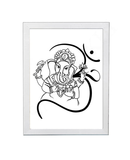 Om Ganesha Minimalist Line Drawing Indian Hindu God Home Wall Decor I Simple Ganesha Puja Room Decor I Indian Religious Gifts I Wall Frame I with Self Adhesive Hook