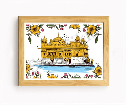 Golden Temple Sikh Art Print: Darbar Sahib Painting:-Digital Wall Art I Wall Frame I with Self Adhesive Hook (GT-007)
