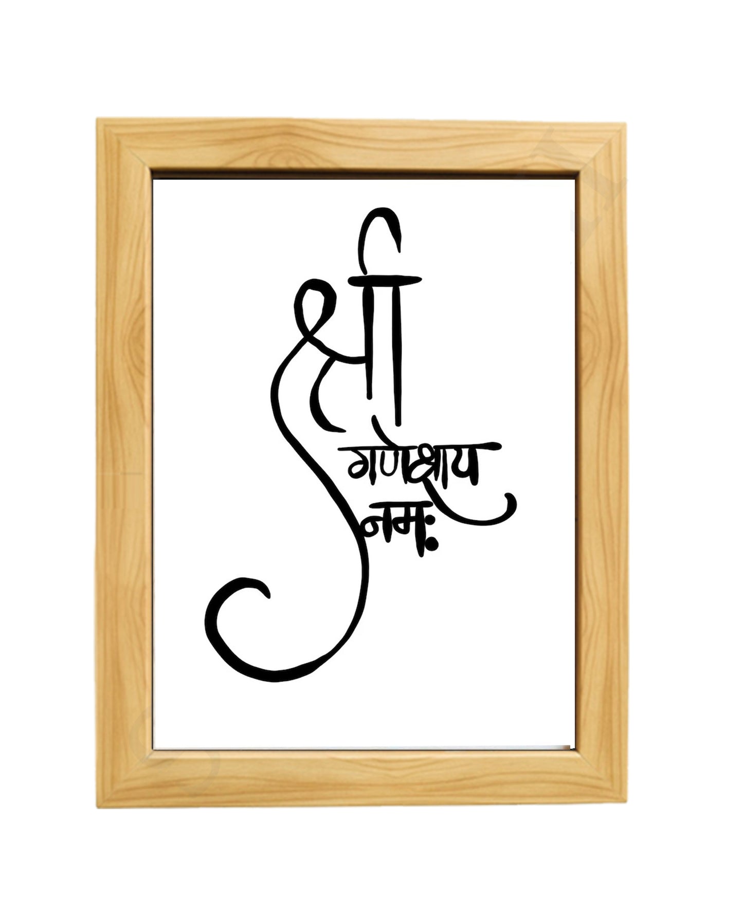 Handwritten Shri Ganesha Namah Hindi Calligraphy Indian Poster Prints I Indian Religious Decor I Ganpati I Spiritual I Meditation Minimalist I WALL FRAME I with Self Adhesive Hook
