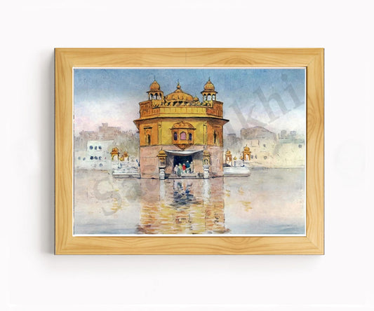 Golden Temple Sikh Art Print: Darbar Sahib Painting:-Digital Wall Art I Wall Frame I with Self Adhesive Hook (GT-013)