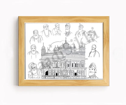 Golden Temple Sikh Art Print: Darbar Sahib Painting:-Digital Wall Art I Wall Frame I with Self Adhesive Hook